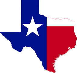 Simple flat flag administrative map of the Federal State of Texas, USA