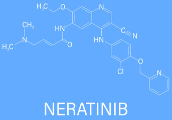 Neratinib breast cancer drug molecule. Skeletal formula.