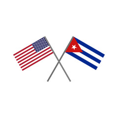 Vector illustration of the American (U.S.A.) flag and the Cuban flag crossing each other representing the concept of cooperation