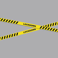 Lockdown background template. Vector illustration of a yellow barricade tape with the writing lockdown