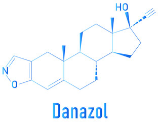 Danazol endometriosis drug molecule. Skeletal formula.