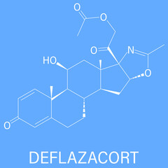 Deflazacort glucocorticoid drug molecule. Skeletal formula.