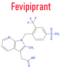 Fevipiprant asthma drug molecule. Skeletal formula.