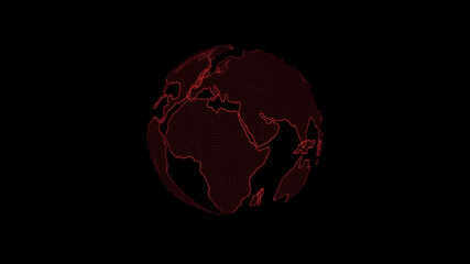Digital hologram of the earth red color. 3D render. Abstract Globe.
