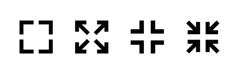 Fullscreen Icon set. Expand to full screen sign and symbol. Arrows symbol