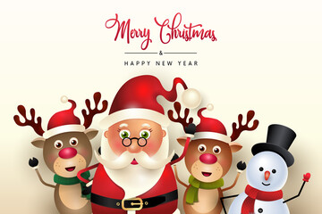 Cute Santa with snowman wishing merry Christmas & New year 