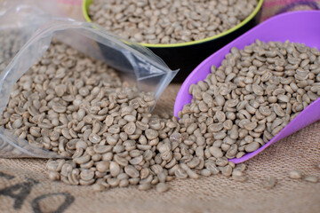 Obraz premium Sumatran green coffee beans full wash sipa roasting process