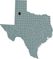 Black highlighted location map of the Hale County inside gray administrative map of the Federal State of Texas, USA