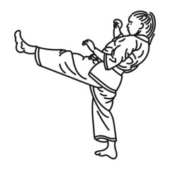 line art of a woman posing in karate coolly