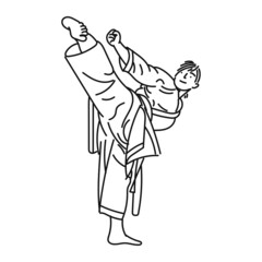 Fototapeta na wymiar line art of a woman posing in karate coolly