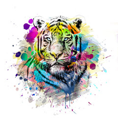 tiger head with creative colorful abstract elements