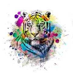 Foto op Plexiglas tiger head with creative colorful abstract elements © reznik_val