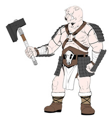 ハンマーを構えるオーク　横向き