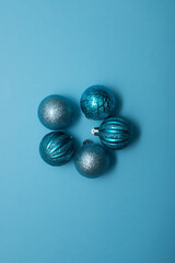 Christmass flatlay christmas silver snowflakes and christmas tree toys