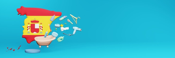 3d rendering of using bathroom equipment in Spain for data display social media and website cover