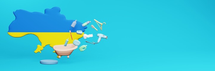 3d rendering of using bathroom equipment in Ukraine for data display social media and website cover