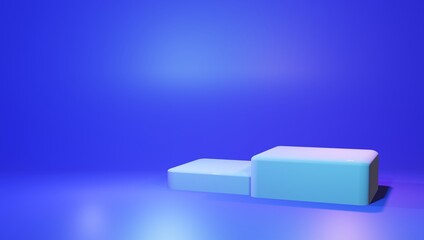 Product showcase illuminated holographic square stage mockup in very peri color of the year. 3d render illustration