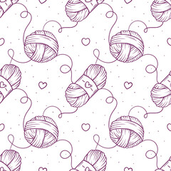 Seamless pattern with balls of yarn. Knitting background in cartoon style