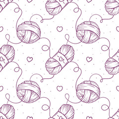 Seamless pattern with balls of yarn. Knitting background in cartoon style