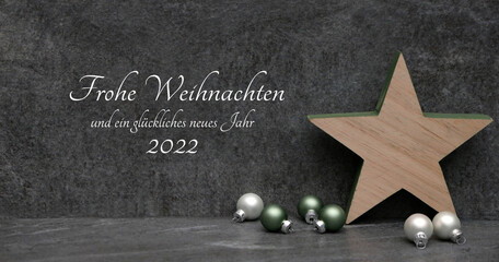Weihnachtskarte: Frohe Weihnachten und ein glückliches neues Jahr 2022.