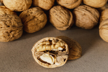 open walnut on a gray background