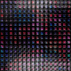 Obraz premium Backgrounds scrapbooking and digital creativity. Pixels in the form of a set of squares. A grid of tiles. Stylization of precious stones. Sparkling facets on the dark. Colorful texture.Packaging paper