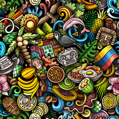 Cartoon doodles Colombia seamless pattern.