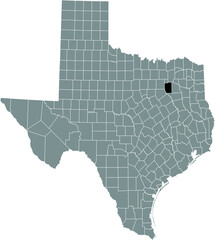 Black highlighted location map of the Kaufman County inside gray administrative map of the Federal State of Texas, USA