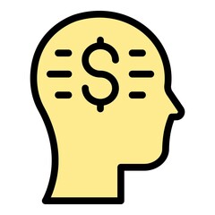 Money mind icon. Outline money mind vector icon color flat isolated