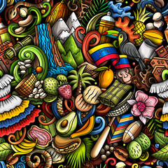 Cartoon doodles Venezuela seamless pattern. - obrazy, fototapety, plakaty