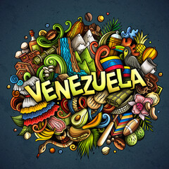 Venezuela hand drawn cartoon doodle illustration. Funny local design. - obrazy, fototapety, plakaty