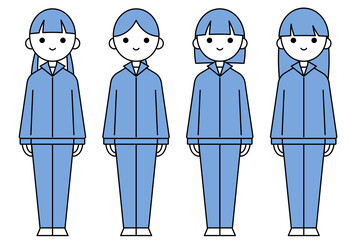 人物イラストセット_女子高生_ジャージ