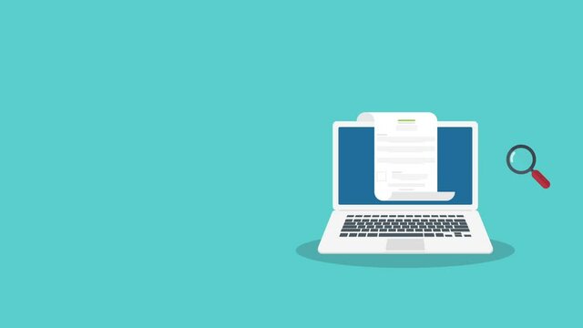 Online digital document inspection or assessment evaluation on laptop computer, contract review, analysis, inspection of agreement contract, compliance verification.