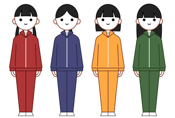 人物イラストセット_女子高生_ジャージ
