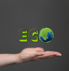 Eco word on the background of green leaves of carrots. plantation