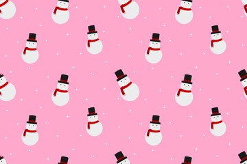 Kawaii Snowman Seamless Pattern Pink Design