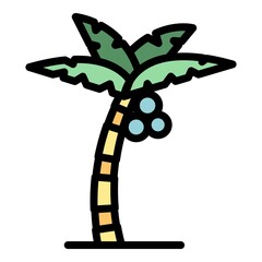 Tropical palm tree icon. Outline tropical palm tree vector icon color flat isolated