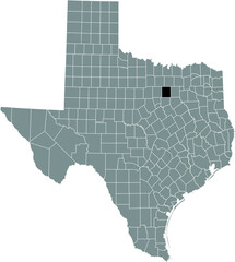 Black highlighted location map of the Tarrant County inside gray administrative map of the Federal State of Texas, USA