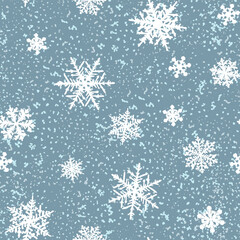 Fototapeta na wymiar Snowflakes seamless winter pattern with snow.