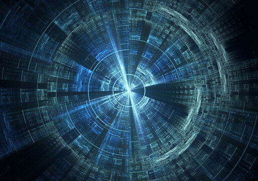 Abstract fractal art background, perhaps suggestive of digital data or a science fiction tunnel or space station.