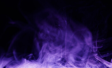 Abstract purple smoke moves on black background. Beautiful swirling violet smoke. Neon light.