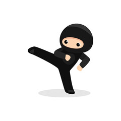 Cute ninja kicking isolated on white background