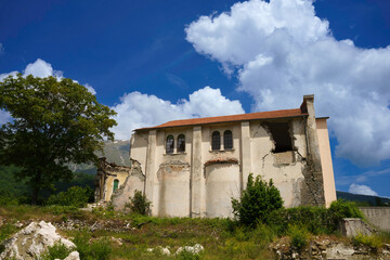 Obraz premium Arquata del Tronto, old village damaged by earthquake in Ascoli Piceno province