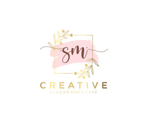 Initial SM feminine logo. Usable for Nature, Salon, Spa, Cosmetic and Beauty Logos. Flat Vector Logo Design Template Element.