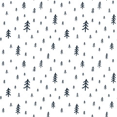 Pine Tree Seamless Pattern. Doodle Style. Simple illustration of Christmas tree. Winter ornament for web, background, gifts wrapping paper, textile, greeting and invitation card decoration and design