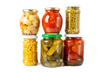 Fototapeta na wymiar Preserved, pickled vegetables and food ingredients set, isolated