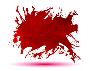 Big bloody red ink blot with great splatter detail. Vector illustration isolated on white background.