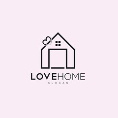 love home logo design. Home logo with love.