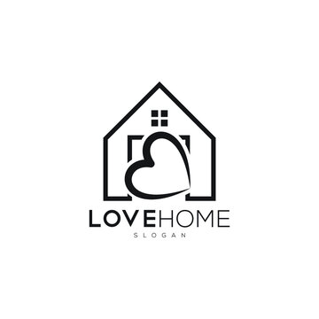 love home logo design. Home logo with love.