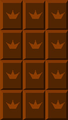 Chocolate bar with crown, dark piece of chocolate, sweet
